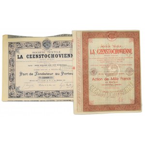 Spółka Tekstylna CZĘSTOCHOWA S.A., 1000 franków 1900 (2szt.)