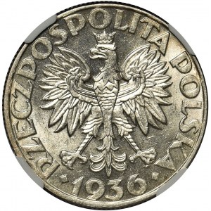 Żaglowiec, 5 złotych 1936 - NGC MS61