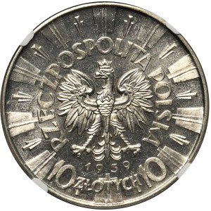 Piłsudski, 10 złotych 1939 - NGC MS63