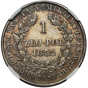 Królestwo Polskie, 1 złoty Warszawa 1832 KG - NGC AU53