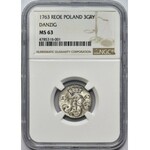 August III Sas, Trojak Gdańsk 1763 REOE - NGC MS63 - PIĘKNY