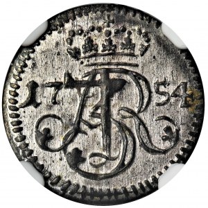August III Sas, Szeląg Gdańsk 1754 - NGC MS64 - RZADKI I PIĘKNY
