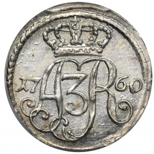 August III Sas, Szeląg Toruń 1760 w czystym srebrze - PCGS SP63 - RZADKOŚĆ