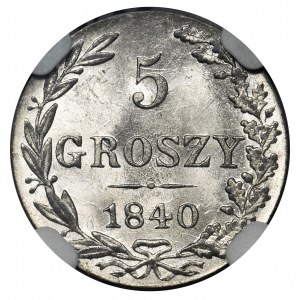 5 groszy Warszawa 1840 MW - NGC MS65