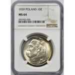 Piłsudski, 10 złotych 1939 - NGC MS64