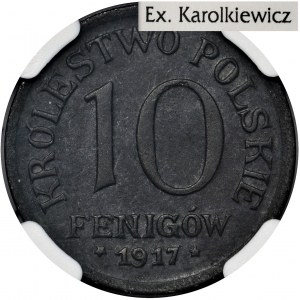 Królestwo Polskie, 10 fenigów 1917 - NGC MS63 - ex. Karolkiewicz