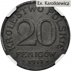 Królestwo Polskie, 20 fenigów 1917 - NGC MS64 - ex. Karolkiewicz
