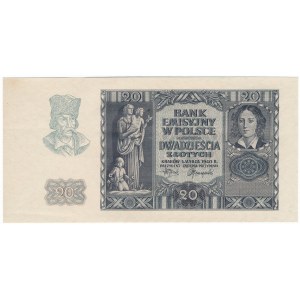 20 złotych 1940 - bez numeratora, z szerokim marginesem.