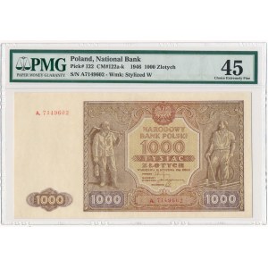 1.000 złotych 1946 - A z kropką - PMG 45 - rzadka odmiana