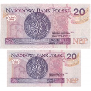 20 złotych 1994 -GC- z bardzo rzadkim błędem numeratora i bez błędu (2szt.) 