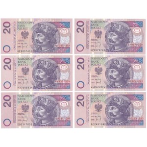 20 złotych 1994 - różne serie (6 szt.) - ładne numery