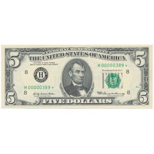 USA - 5 dollars 1969 - H 00000389 ★ Star note, low serial number