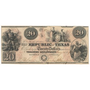 USA, Texas, 20 dolarów 1840 - skasowany - RZADKOŚĆ