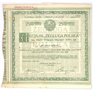 ŻEGLUGA POLSKA, Emisja 3, Serja C, 25 x 140 marek - rzadki nominał