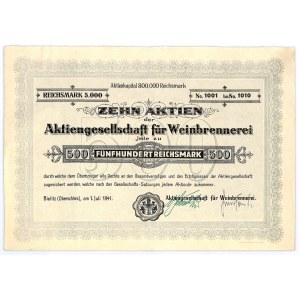 Bielitz - Bielsko - Aktiengesellschaft fur Weinbrennerei, 10 x 500 RM 1941