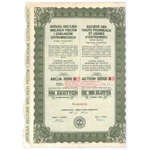 Spółka Akcyjna Wielkich Pieców i Zakładów Ostrowieckich, 100 złotych 1937 - zmieniona na okaziciela