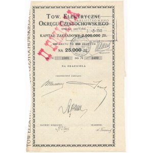 Towarzystwo Elektryczne Okręgu Częstochowskiego Spółka Akcyjna, Em. 2, 100 x 250 złotych - RZADKA