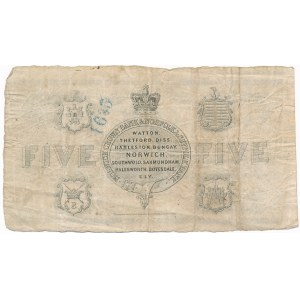 England, Norwich Crown Bank - 5 pounds 1868