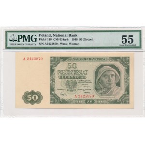 50 złotych 1948 - A - 7 cyfr - PMG 55 - rzadka odmiana