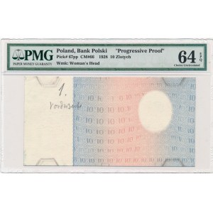 10 złotych 1928 - poddruk awersu - PMG 64 EPQ