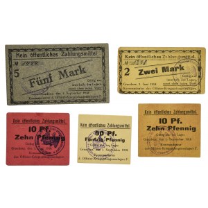 Zestaw, Banknoty obozów jenieckich, Grudziądz (Graudenz) 1918 (5 szt.) 
