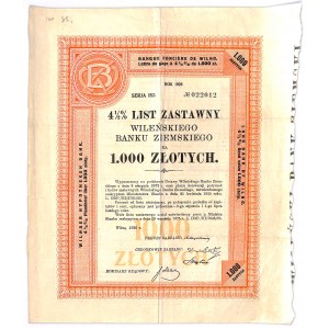 4 1/2% List Zastawny - Wileński Bank Ziemski - 1.000 złotych 1926