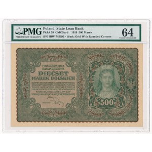 500 marek 1919 - I Serja BW - PMG 64