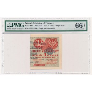 1 grosz 1923 - AP - prawa połowa - PMG 66 EPQ