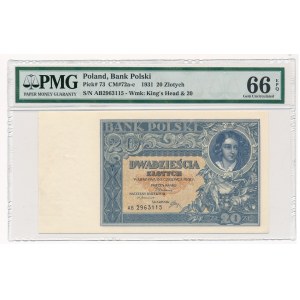20 złotych 1931 AB - PMG 66 EPQ - rzadka odmiana