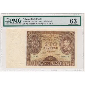 100 złotych 1932 Ser.AŁ. - PMG 63 - znw. kreski na górze - RZADKIE