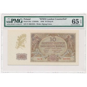 10 złotych 1940 - N. - London Counterfeit - PMG 65 EPQ