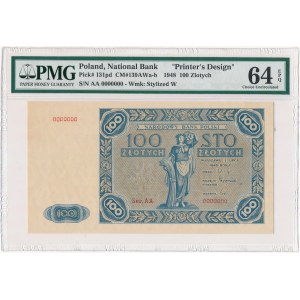 100 złotych 1948 - AA - NIEOBIEGOWE - NIEBIESKIE - PMG 64 EPQ - RZADKOŚĆ