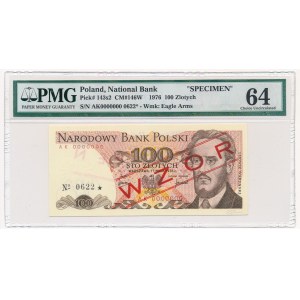 100 złotych 1976 WZÓR AK 0000000 No.0622 - PMG 64