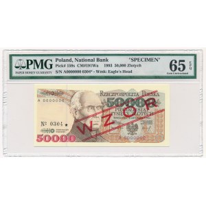 50.000 złotych 1993 WZÓR A 0000000 No.0304 - PMG 65 EPQ 