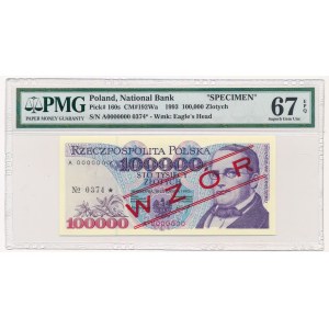 100.000 złotych 1993 WZÓR A 0000000 No 0374 - PMG 67 EPQ - rzadszy