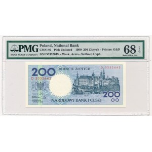 200 złotych 1990 - D - PMG 68 EPQ