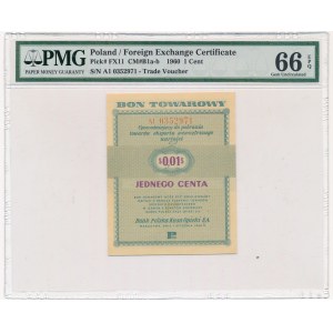 Pewex 1 cent 1960 - Al - PMG 66 EPQ - bez klauzuli