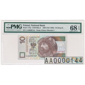 10 złotych 1994 - AA - 0000144 - PMG 68 EPQ - bardzo niski numer