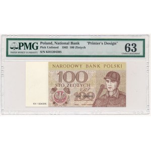 100 złotych 1965 - KH - DRUK PRÓBNY z serii Miasta Polskie - PMG 63