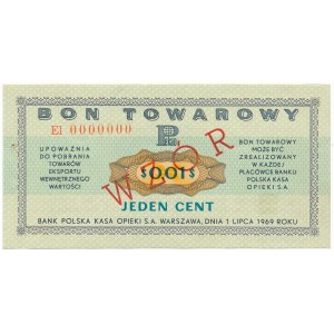 Pewex Bon Towarowy 1 cent 1969 WZÓR El 0000000 