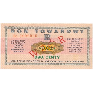 Pewex Bon Towarowy 2 centy 1969 WZÓR Eo 0000000 