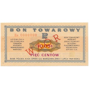 Pewex Bon Towarowy 5 centów 1969 WZÓR Ea 0000000 