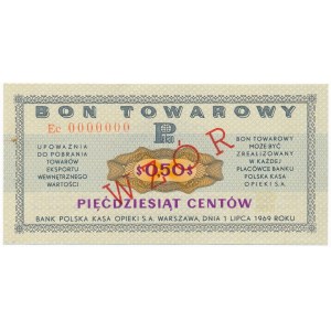 Pewex Bon Towarowy 50 centów 1969 WZÓR Ec 0000000 