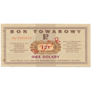 Pewex Bon Towarowy 2 dolary 1969 WZÓR Em 0000000 