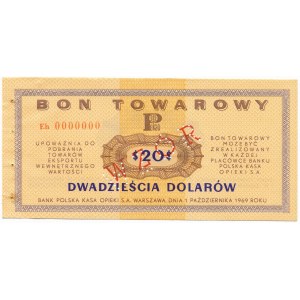 Pewex Bon Towarowy 20 dolarów 1969 WZÓR Eh 0000000 