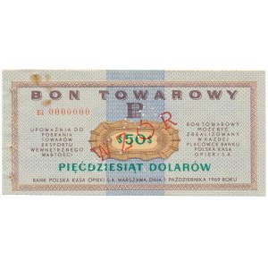 Pewex Bon Towarowy 50 dolarów 1969 WZÓR Ei 0000000 