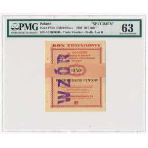 Pewex Bon Towarowy 50 centów 1960 WZÓR Ac 0000000 - PMG 63