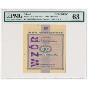 Pewex Bon Towarowy 10 dolarów 1960 WZÓR Af 0000000 - PMG 63