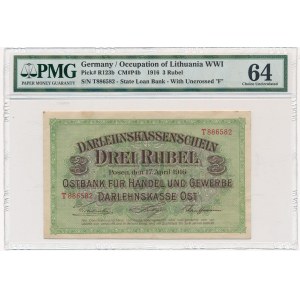 Poznań 3 ruble 1916 - T - krótka klauzula - PMG 64