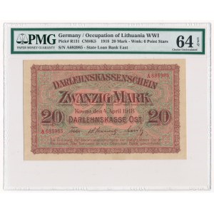 Kowno 20 marek 1918 - A - PMG 64 EPQ - rzadki w tym stanie